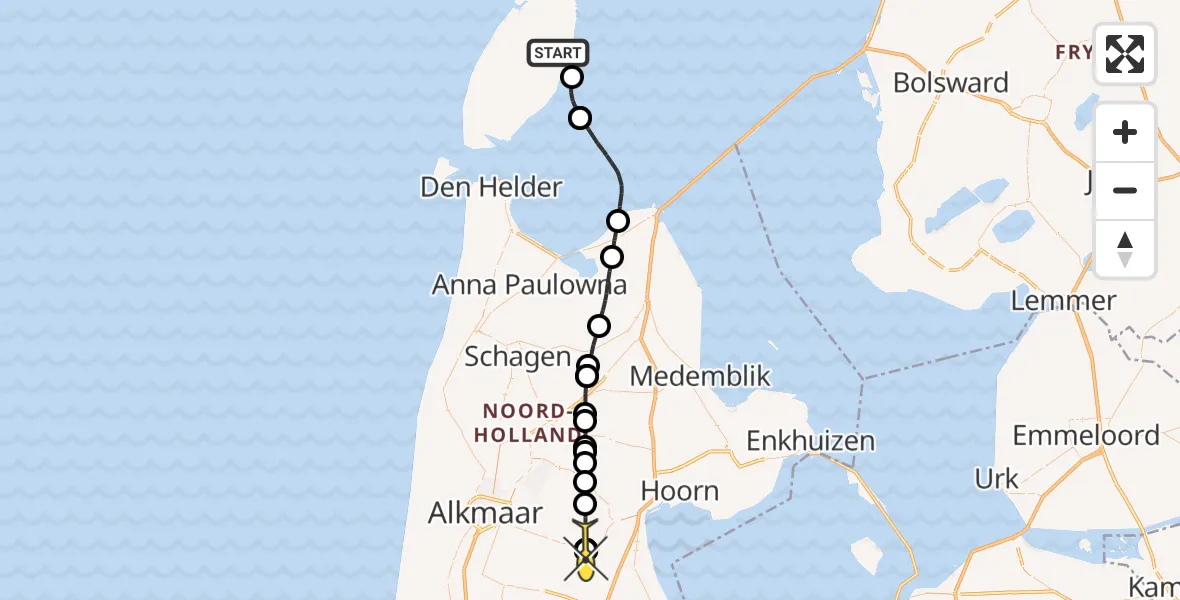 Routekaart van de vlucht: Politieheli naar Noordbeemster