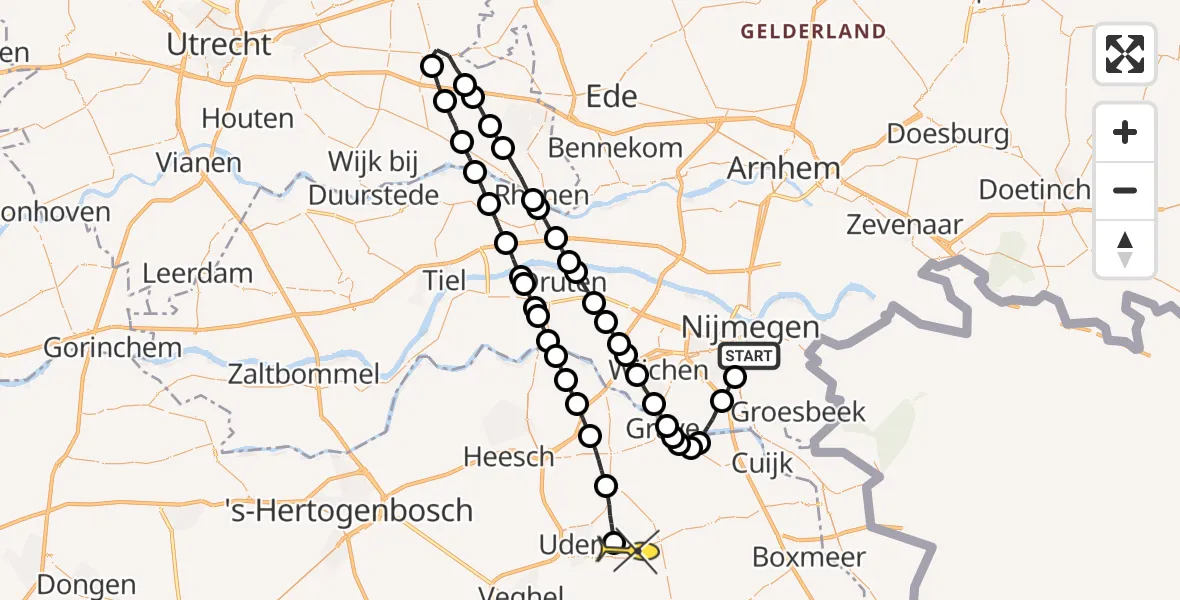 Routekaart van de vlucht: Lifeliner 3 naar Volkel