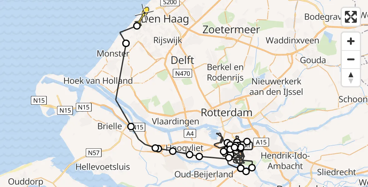 Routekaart van de vlucht: Politieheli naar Den Haag