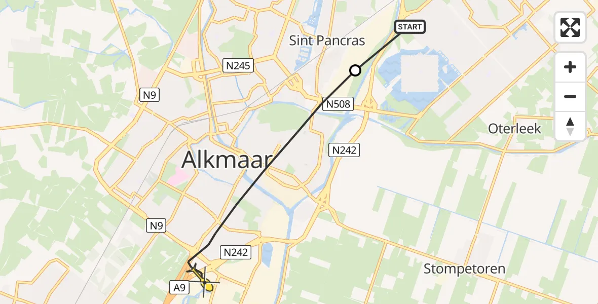 Routekaart van de vlucht: Lifeliner 2 naar Alkmaar