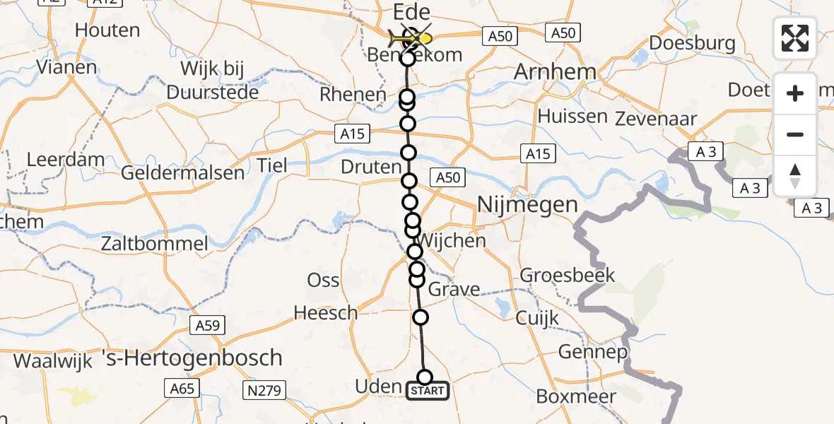 Routekaart van de vlucht: Lifeliner 3 naar Ede