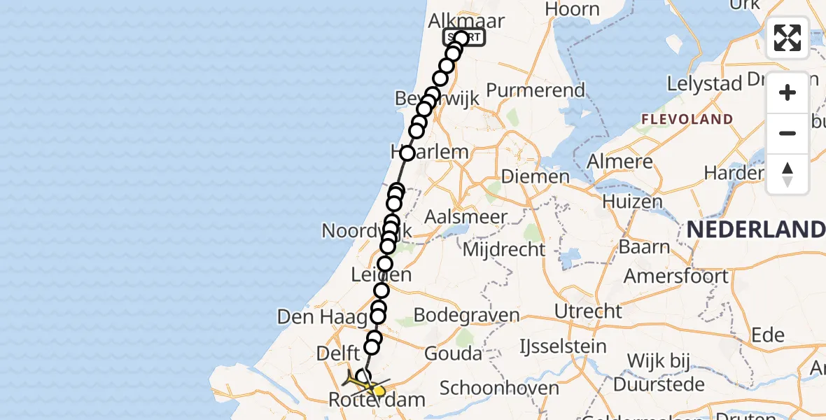 Routekaart van de vlucht: Lifeliner 2 naar Rotterdam