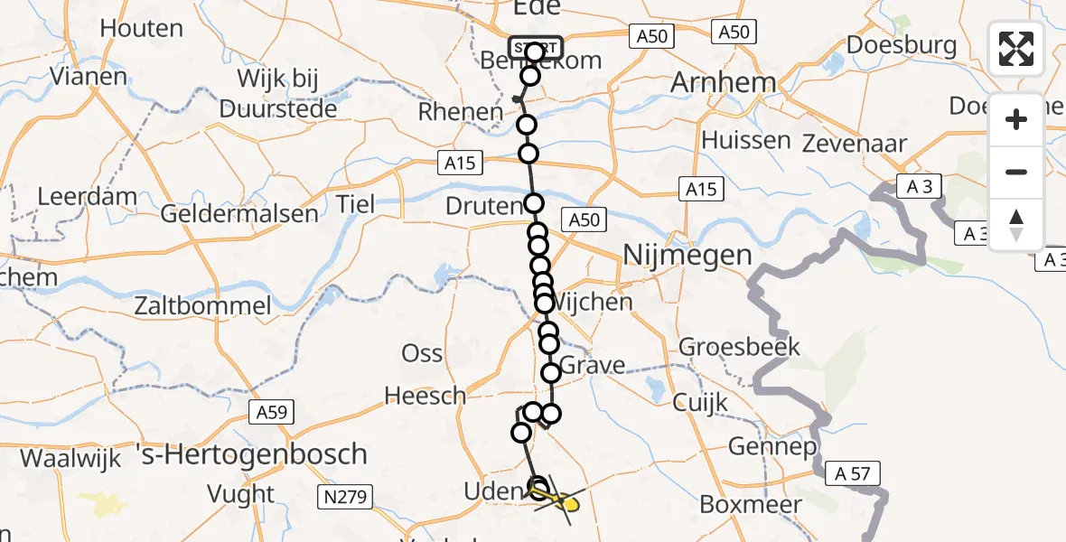 Routekaart van de vlucht: Lifeliner 3 naar Volkel