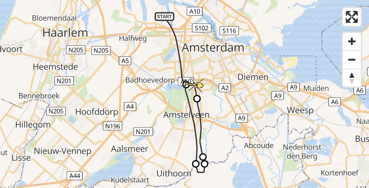 Routekaart van de vlucht: Lifeliner 1 naar Amsterdam