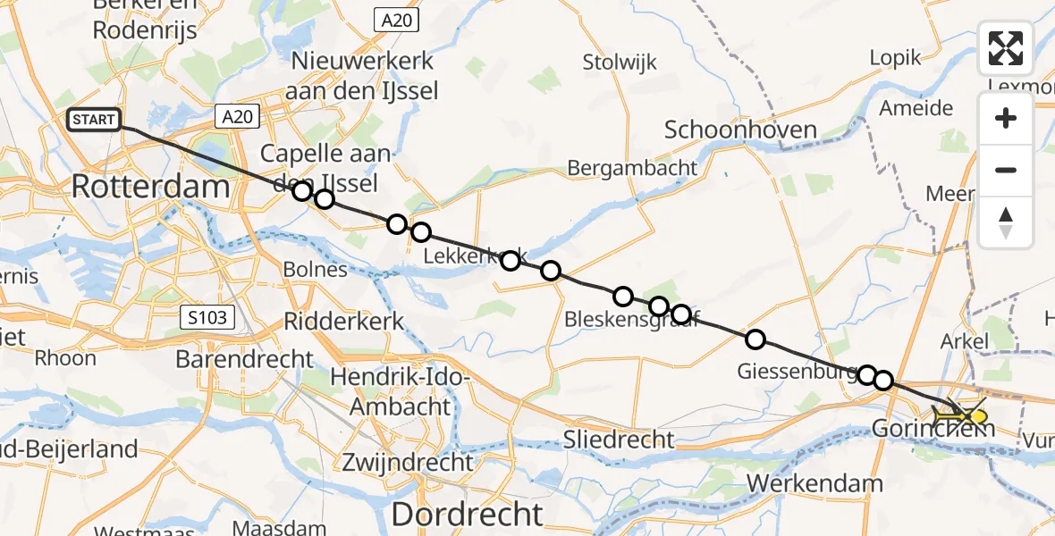 Routekaart van de vlucht: Lifeliner 2 naar Gorinchem