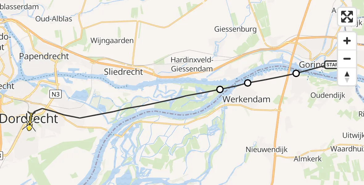 Routekaart van de vlucht: Lifeliner 2 naar Dordrecht