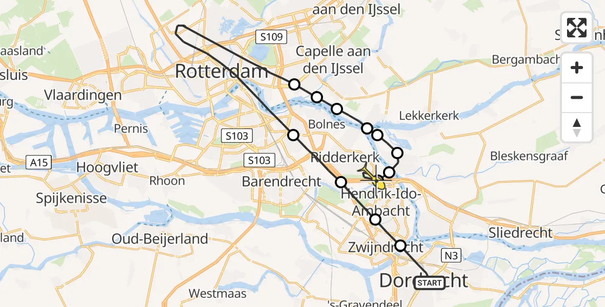 Routekaart van de vlucht: Lifeliner 2 naar Ridderkerk