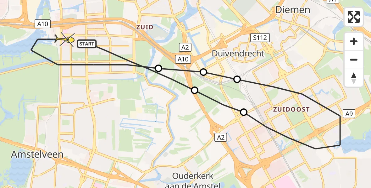 Routekaart van de vlucht: Lifeliner 1 naar Amsterdam