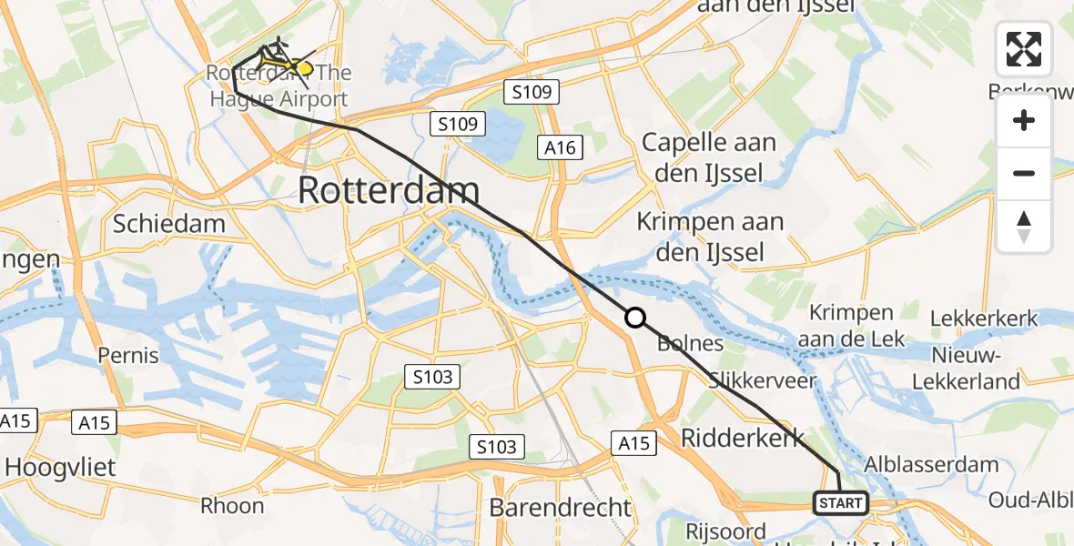 Routekaart van de vlucht: Lifeliner 2 naar Rotterdam