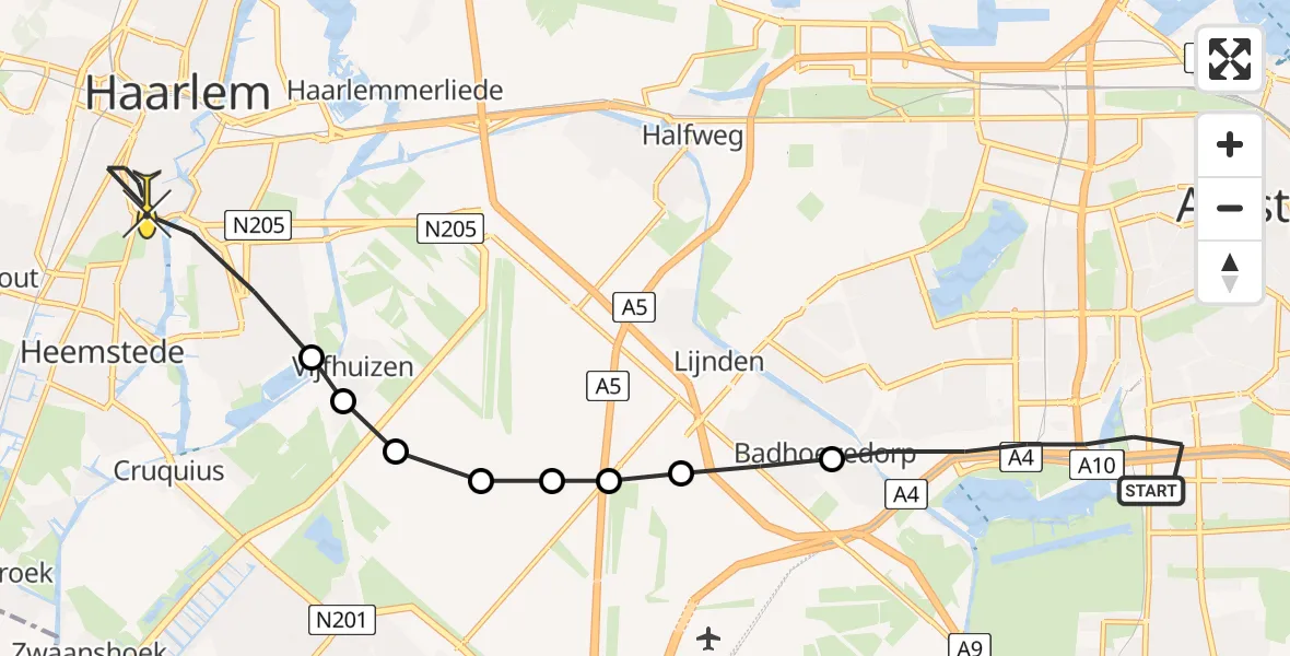 Routekaart van de vlucht: Lifeliner 1 naar Haarlem