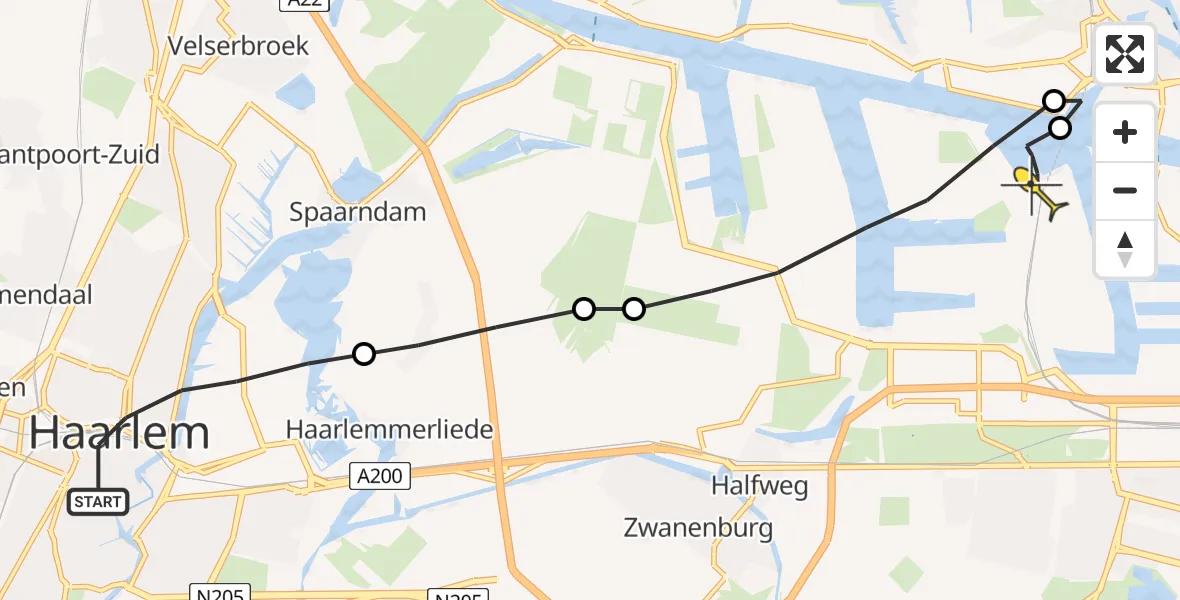 Routekaart van de vlucht: Lifeliner 1 naar Amsterdam