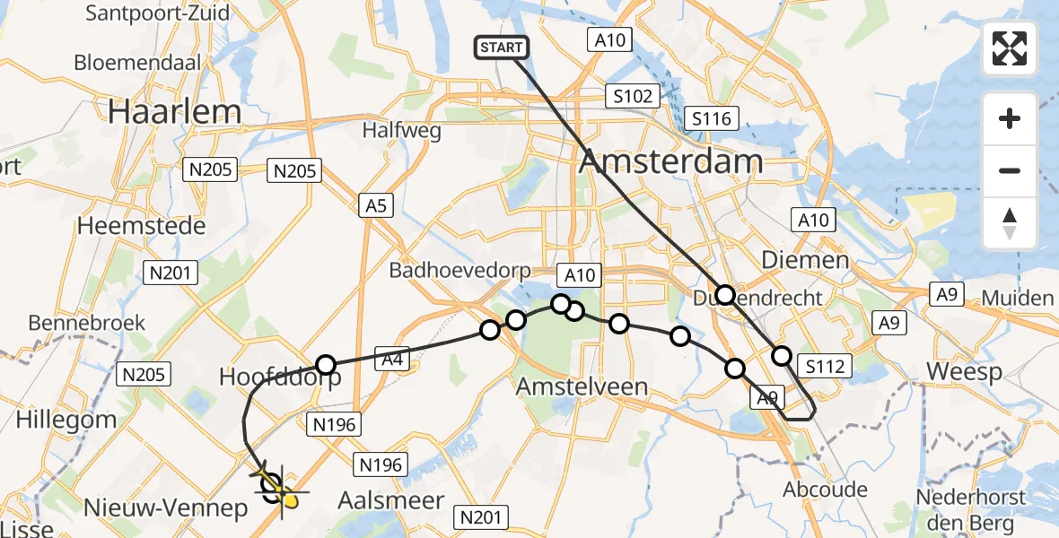 Routekaart van de vlucht: Lifeliner 1 naar Hoofddorp