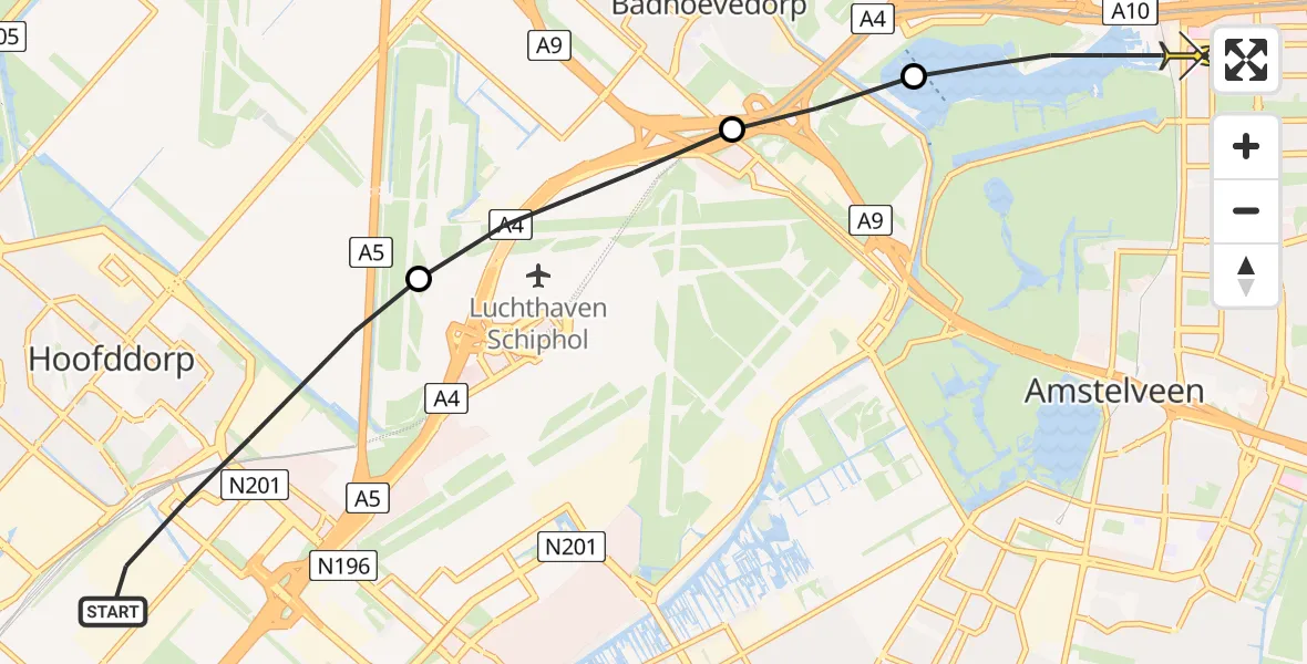 Routekaart van de vlucht: Lifeliner 1 naar Amsterdam