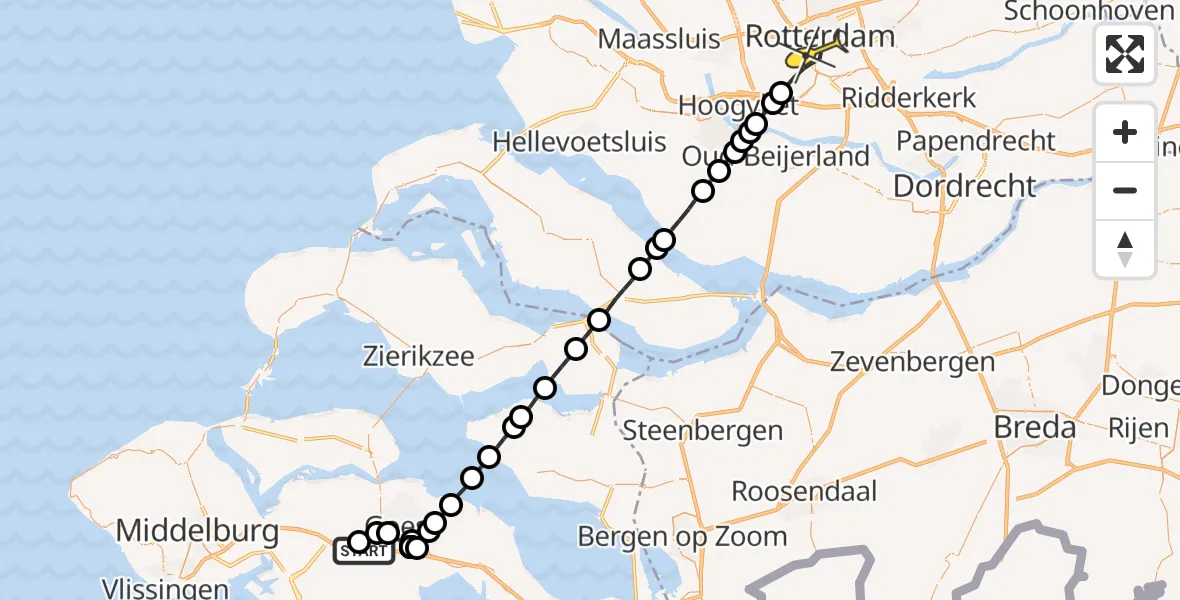 Routekaart van de vlucht: Lifeliner 3 naar Rotterdam