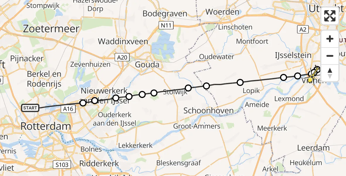 Routekaart van de vlucht: Lifeliner 2 naar Vianen