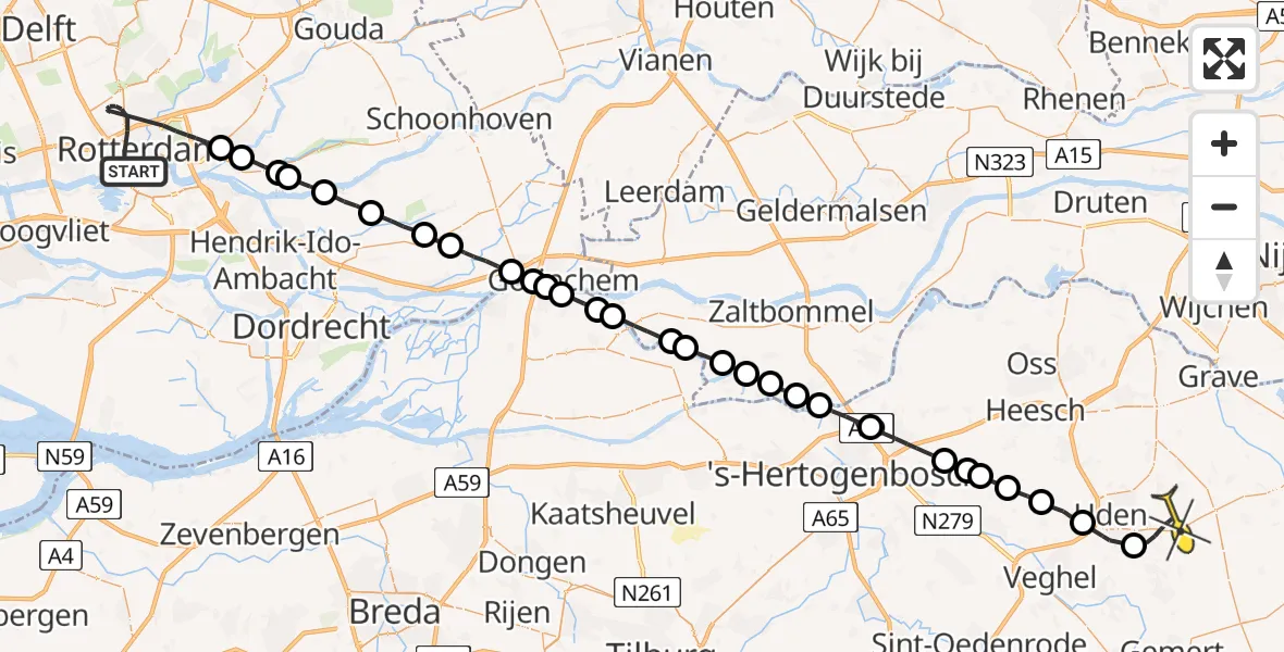 Routekaart van de vlucht: Lifeliner 3 naar Volkel