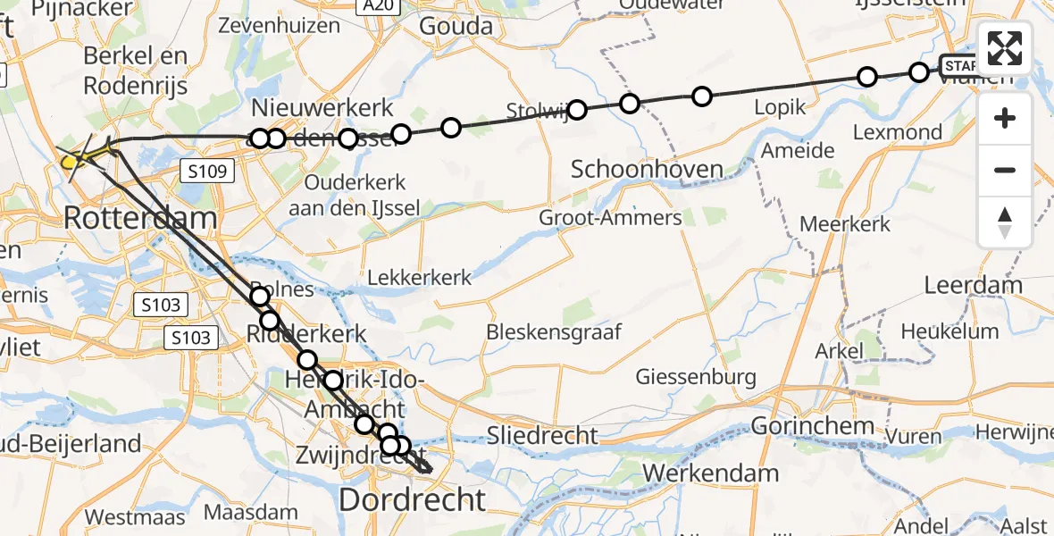 Routekaart van de vlucht: Lifeliner 2 naar Rotterdam