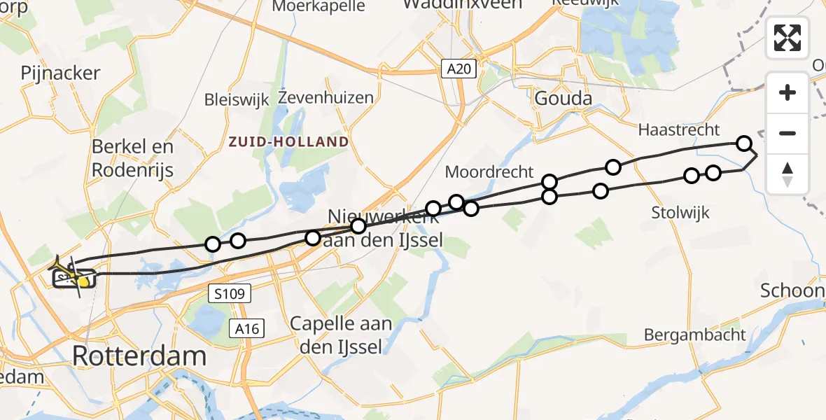 Routekaart van de vlucht: Lifeliner 2 naar Rotterdam