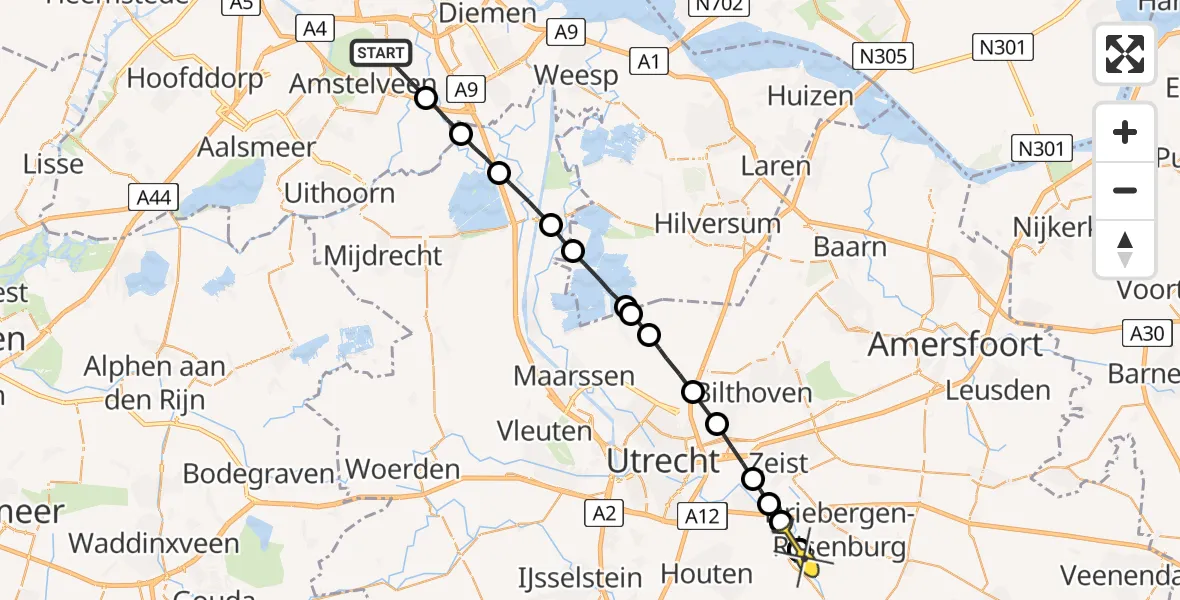 Routekaart van de vlucht: Lifeliner 1 naar Werkhoven