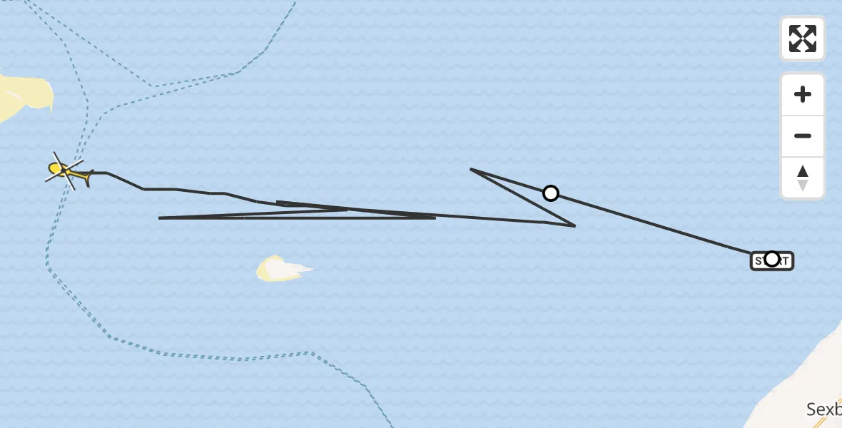 Routekaart van de vlucht: Ambulanceheli naar West-Terschelling