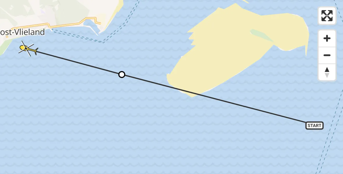 Routekaart van de vlucht: Ambulancehelikopter naar Vlieland