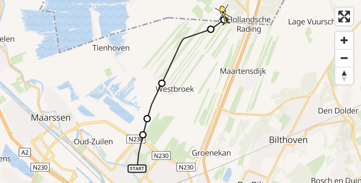 Routekaart van de vlucht: Lifeliner 1 naar Hilversum