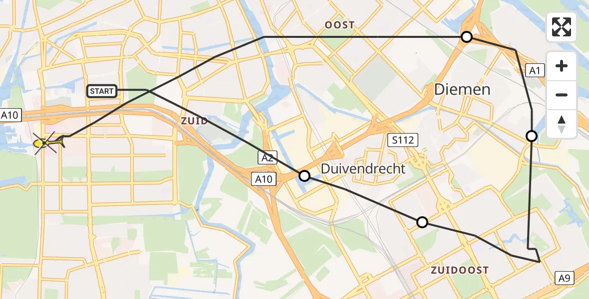 Routekaart van de vlucht: Lifeliner 1 naar Amsterdam