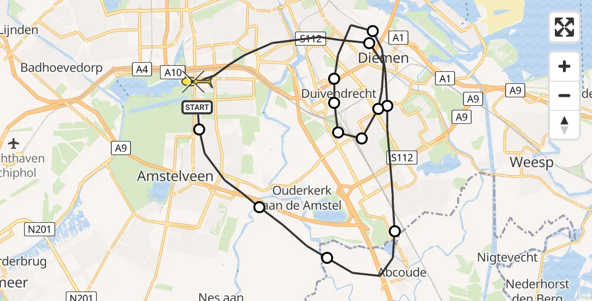 Routekaart van de vlucht: Lifeliner 1 naar Amsterdam