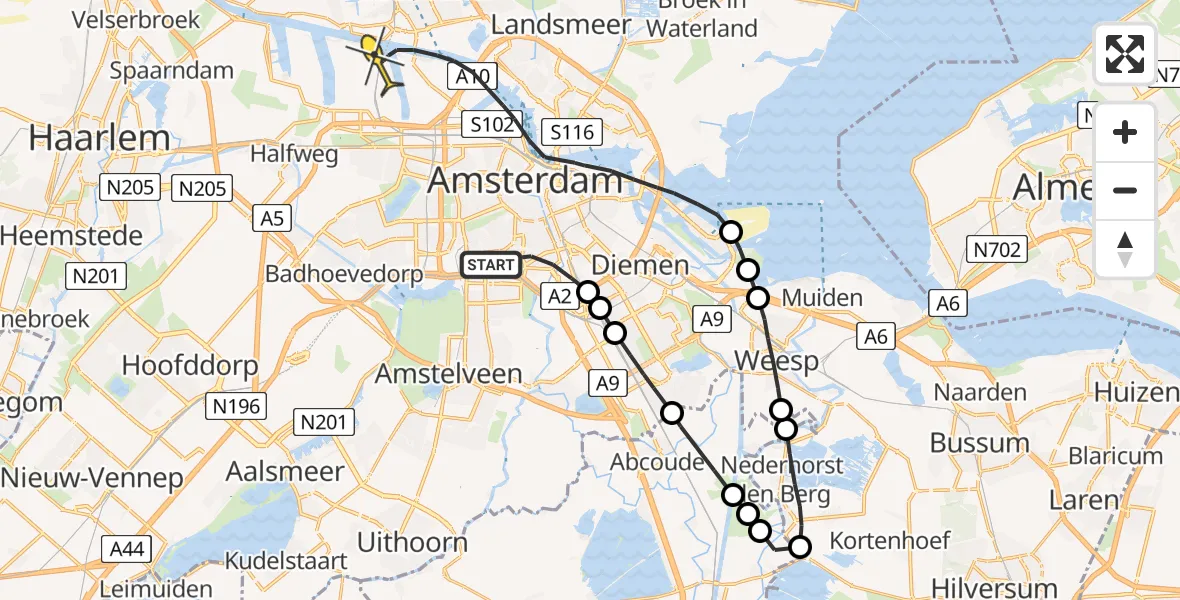 Routekaart van de vlucht: Lifeliner 1 naar Amsterdam