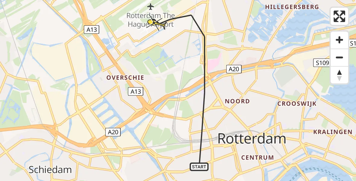 Routekaart van de vlucht: Lifeliner 2 naar Rotterdam