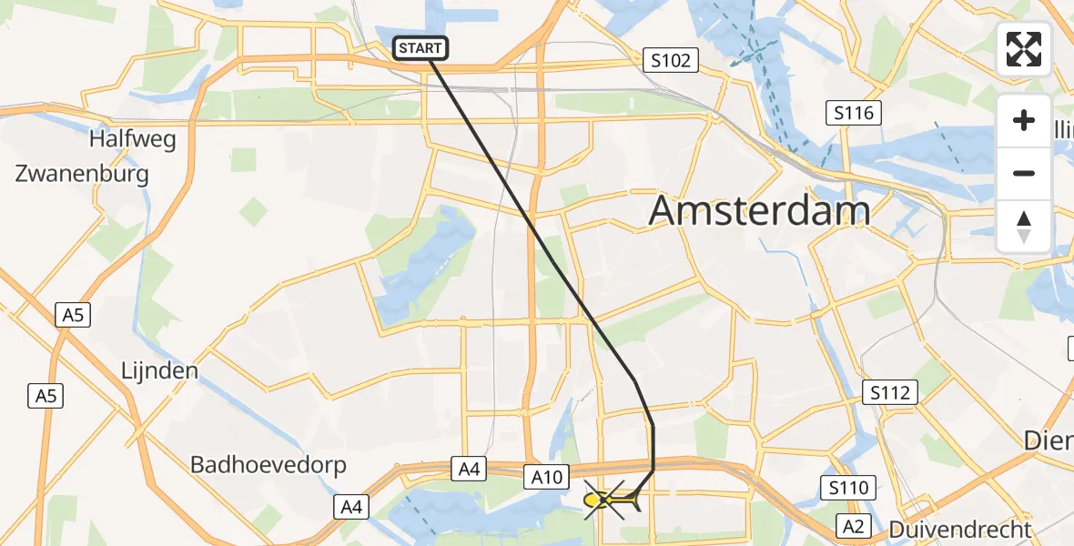 Routekaart van de vlucht: Lifeliner 1 naar Amsterdam