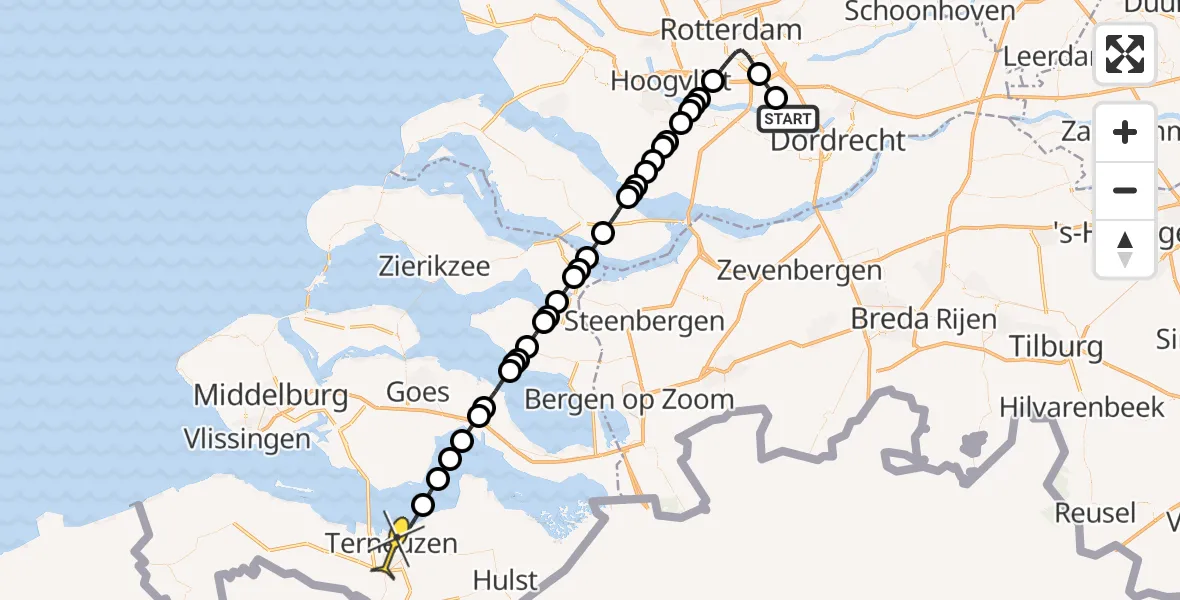 Routekaart van de vlucht: Lifeliner 2 naar Terneuzen