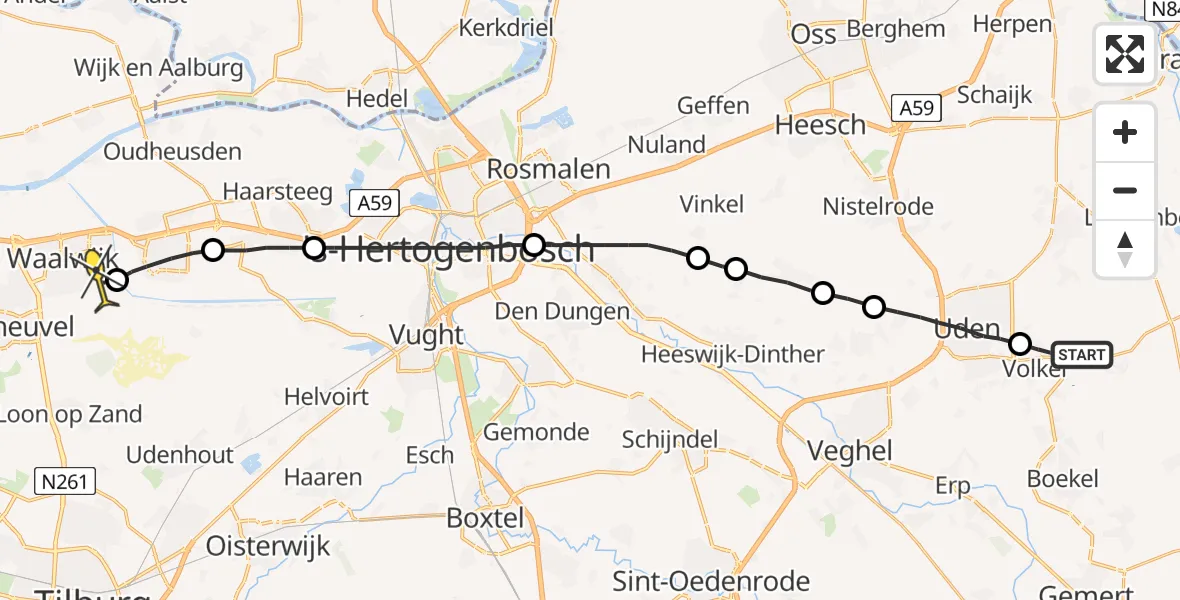 Routekaart van de vlucht: Lifeliner 3 naar Waalwijk