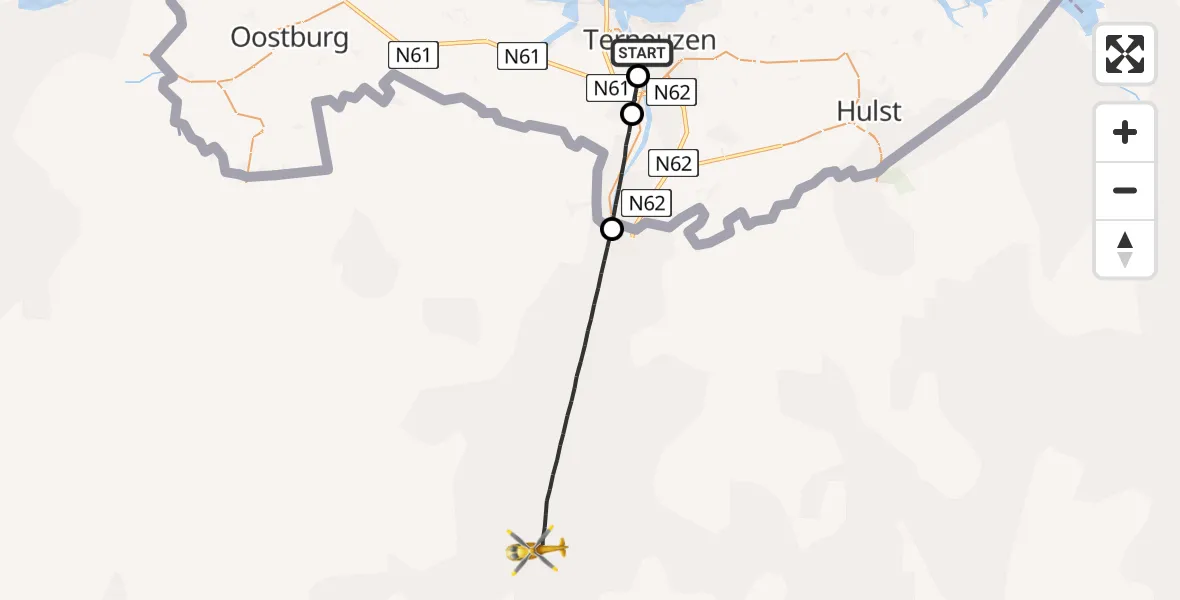 Vluchtroute Traumahelikopter Terneuzen - , 17 maart 2022, 18:59