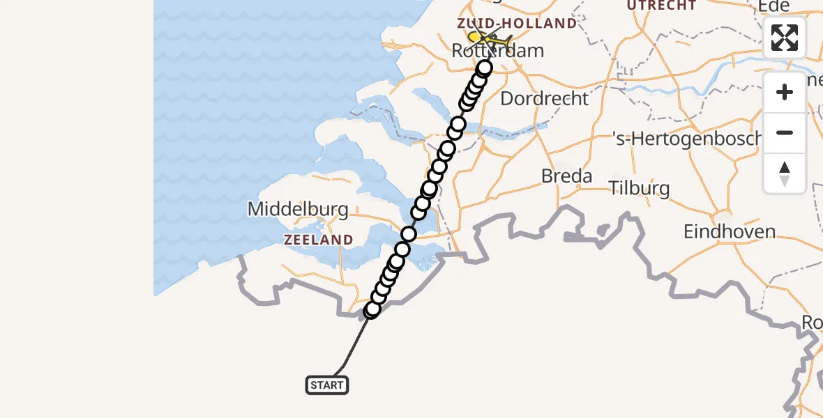 Routekaart van de vlucht: Lifeliner 2 naar Rotterdam