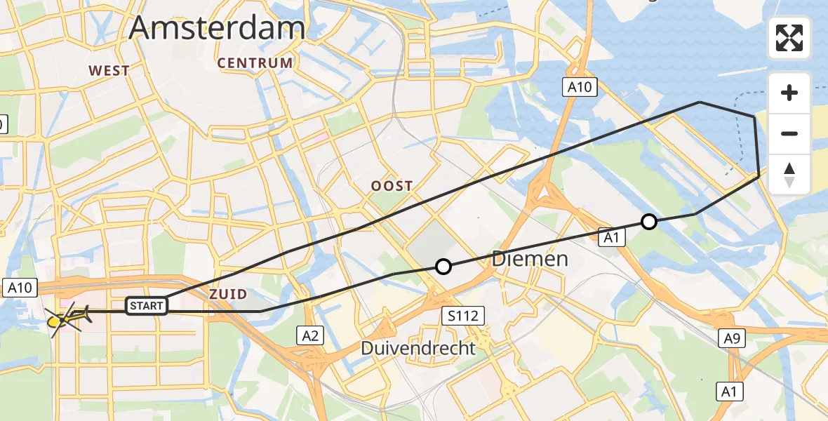 Routekaart van de vlucht: Lifeliner 1 naar Amsterdam