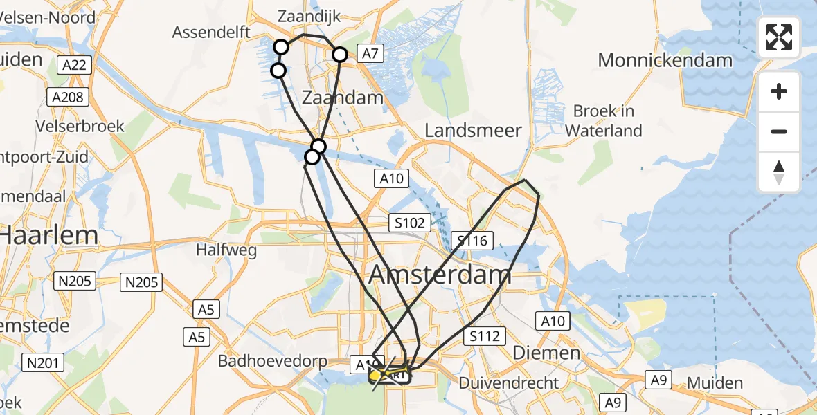 Routekaart van de vlucht: Lifeliner 1 naar Amsterdam