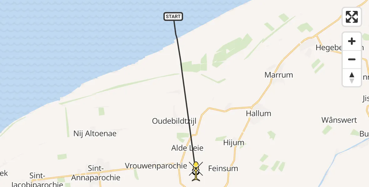 Routekaart van de vlucht: Ambulancehelikopter naar Stiens
