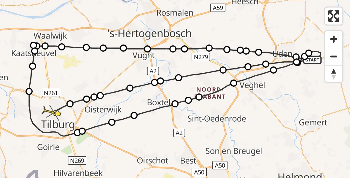 Routekaart van de vlucht: Lifeliner 3 naar Tilburg