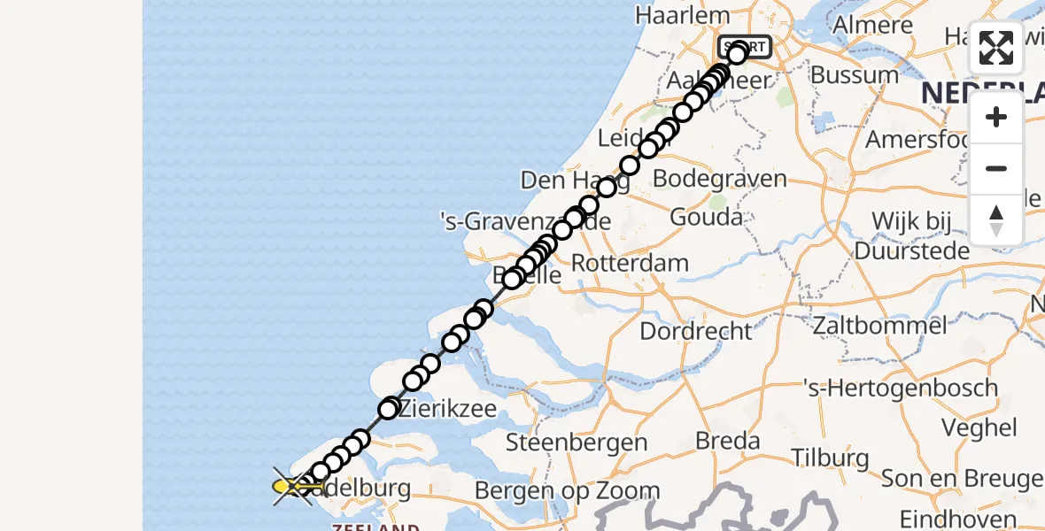 Routekaart van de vlucht: Lifeliner 1 naar Vlissingen