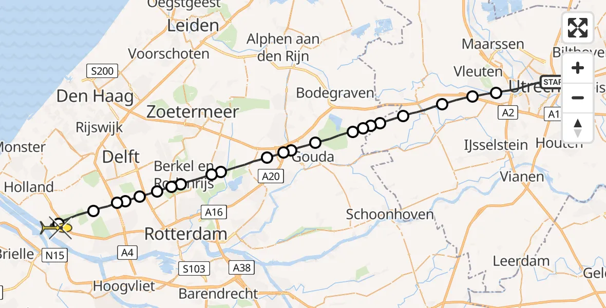 Routekaart van de vlucht: Lifeliner 2 naar Maassluis