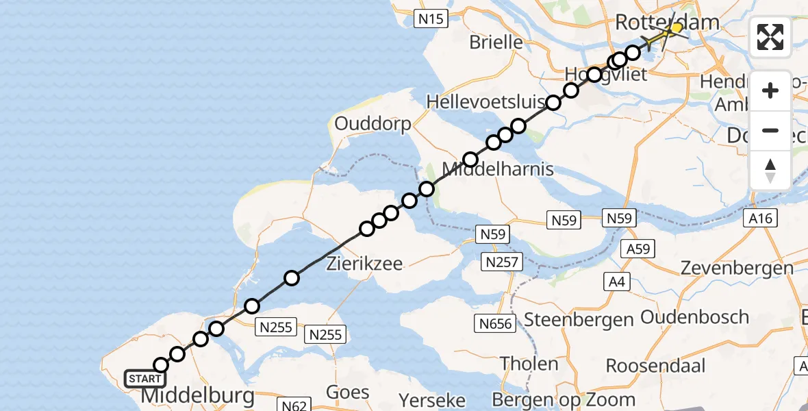 Routekaart van de vlucht: Lifeliner 1 naar Rotterdam