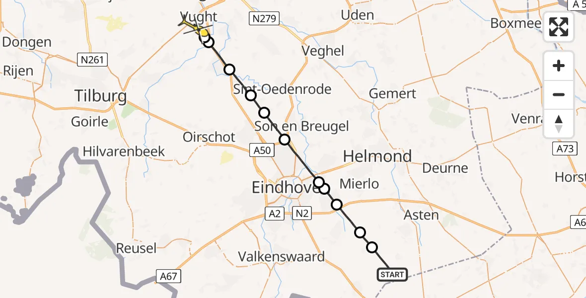 Routekaart van de vlucht: Lifeliner 3 naar Vught