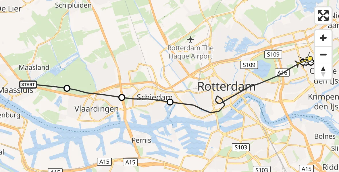 Routekaart van de vlucht: Lifeliner 2 naar Rotterdam