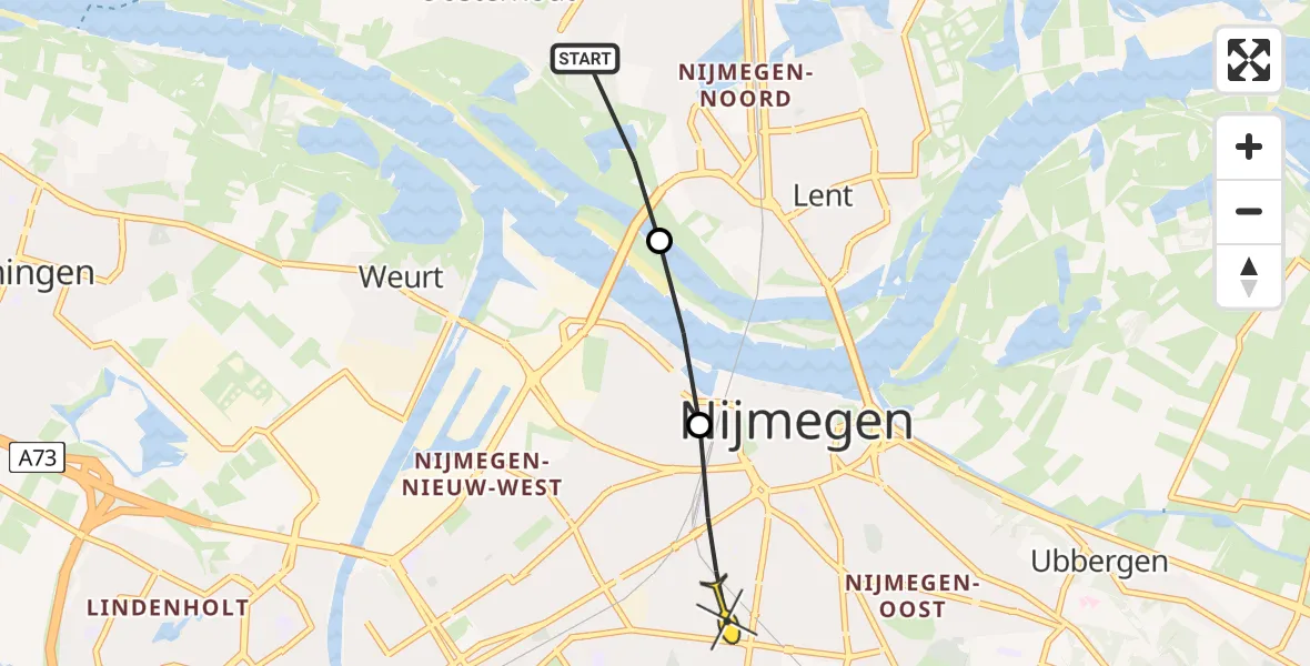 Routekaart van de vlucht: Lifeliner 3 naar Nijmegen