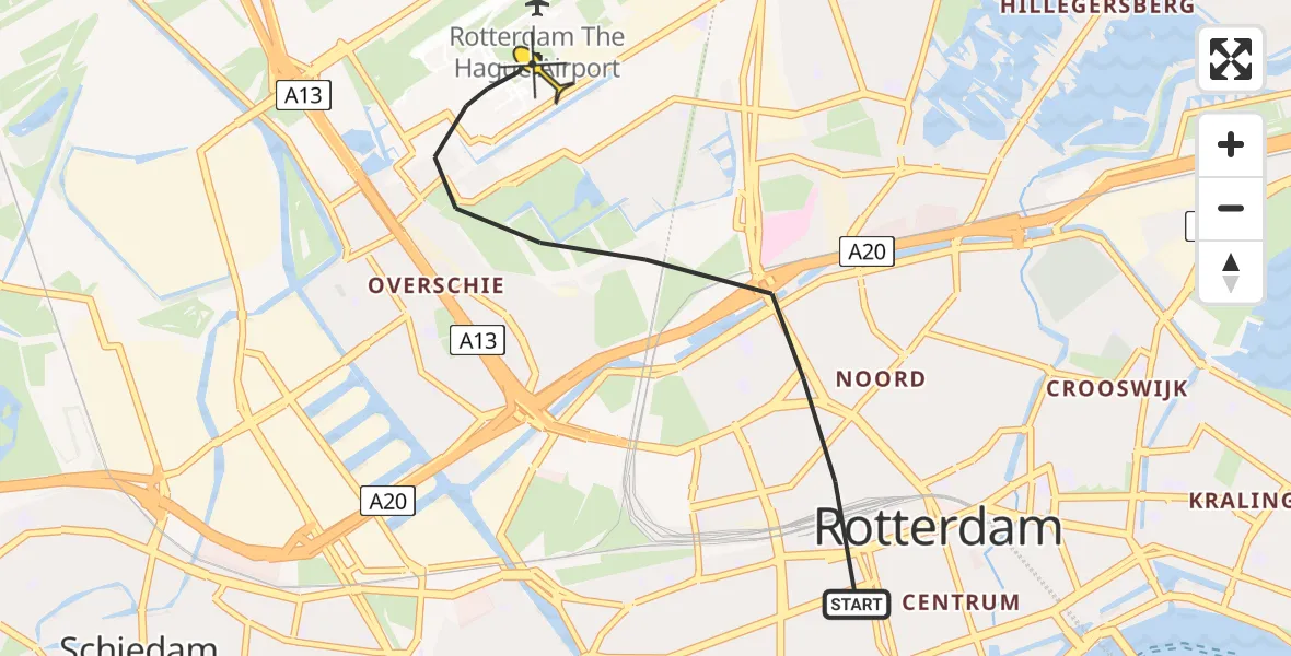 Routekaart van de vlucht: Lifeliner 1 naar Rotterdam