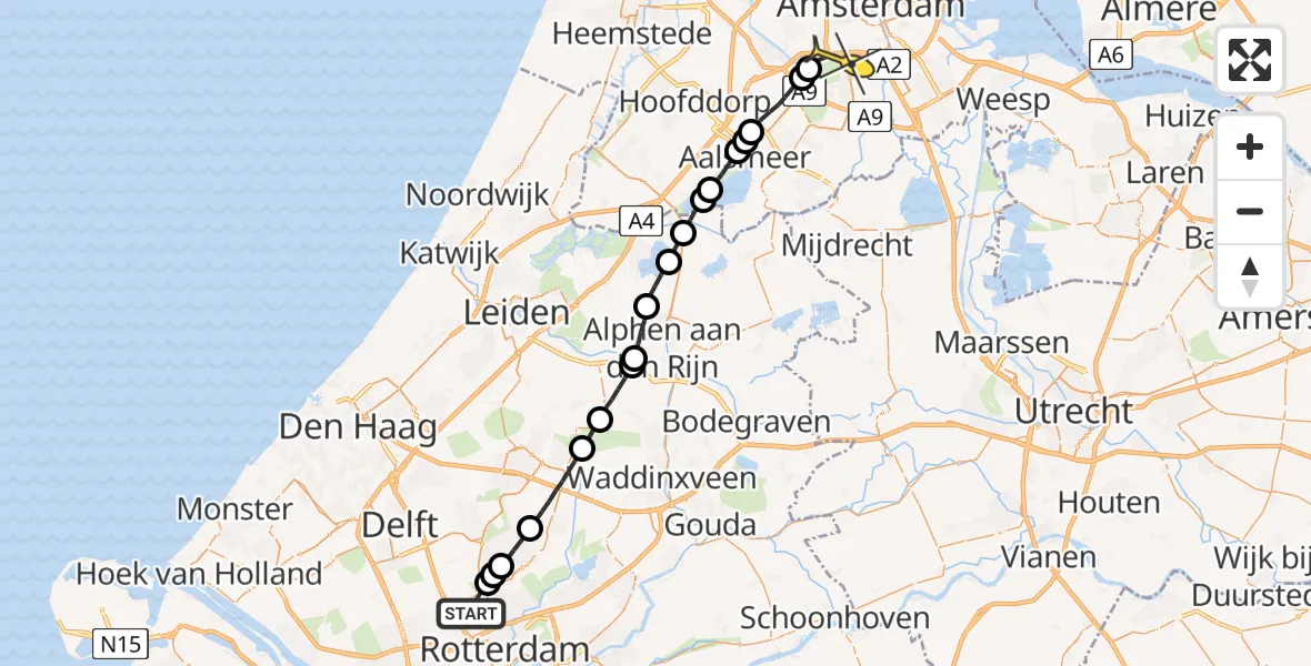 Routekaart van de vlucht: Lifeliner 1 naar Amsterdam