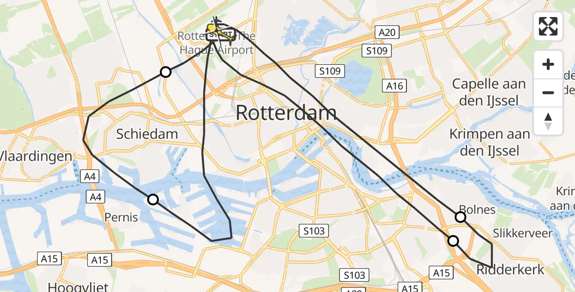 Routekaart van de vlucht: Lifeliner 2 naar Rotterdam