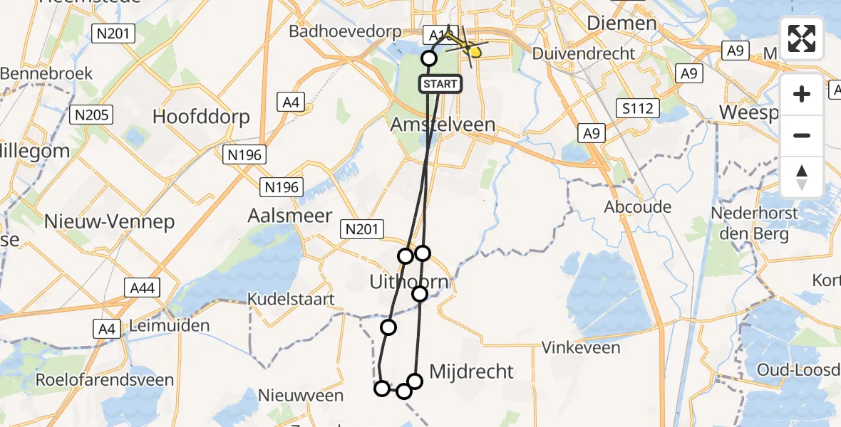 Routekaart van de vlucht: Lifeliner 1 naar Amsterdam