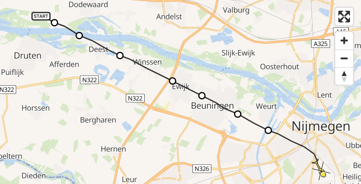 Routekaart van de vlucht: Lifeliner 3 naar Nijmegen